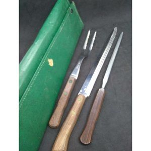 Vtg set of 3 carving set by FLINT STAINLESS VANADIUM  with original pouch READ